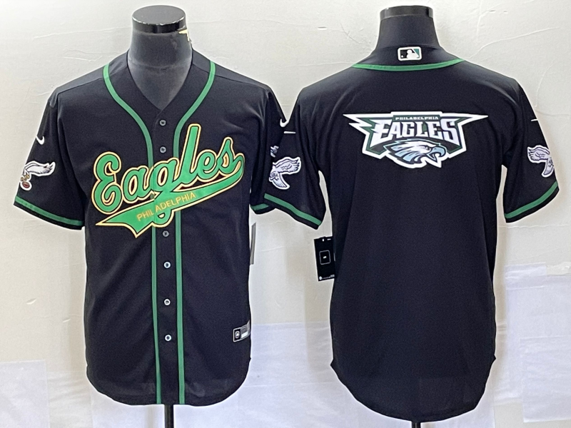 Men's Philadelphia Eagles Black Team Big Logo Cool Base Stitched Baseball Jersey Men's Philadelphia Eagles Black Team Big Logo Cool Base Stitched Baseball Jersey